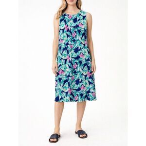 NWT Pappagallo Dress Blue Tropical Floral Sleeveless Swing Dress Women’s Size 2X